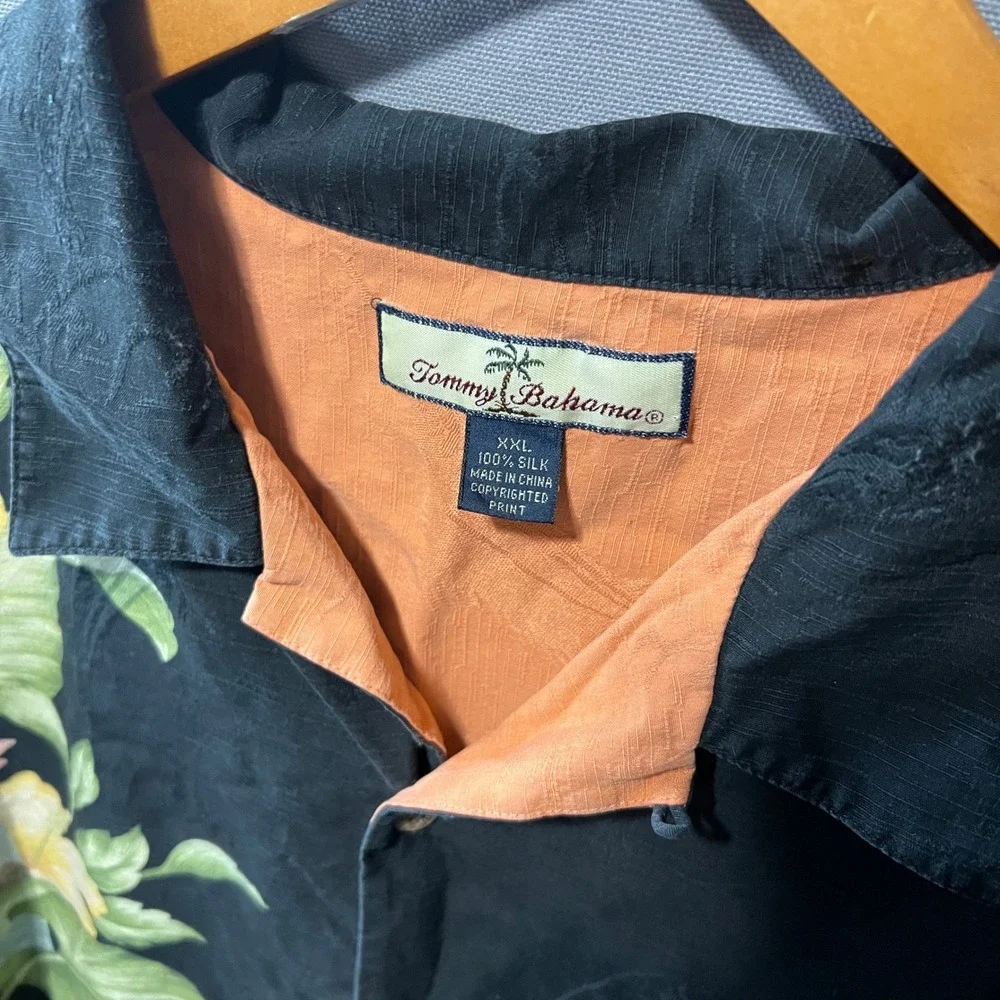 Tommy Bahama Mens XXL Black Silk Floral Swordfish Jacquard Camp Shirt 26x33